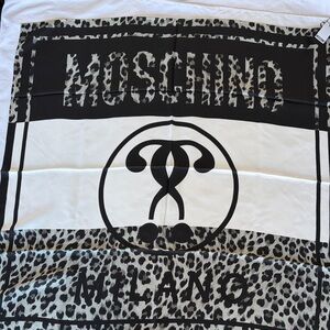 Moschino Leopard Print Silk Scarf Black and White Square NWT